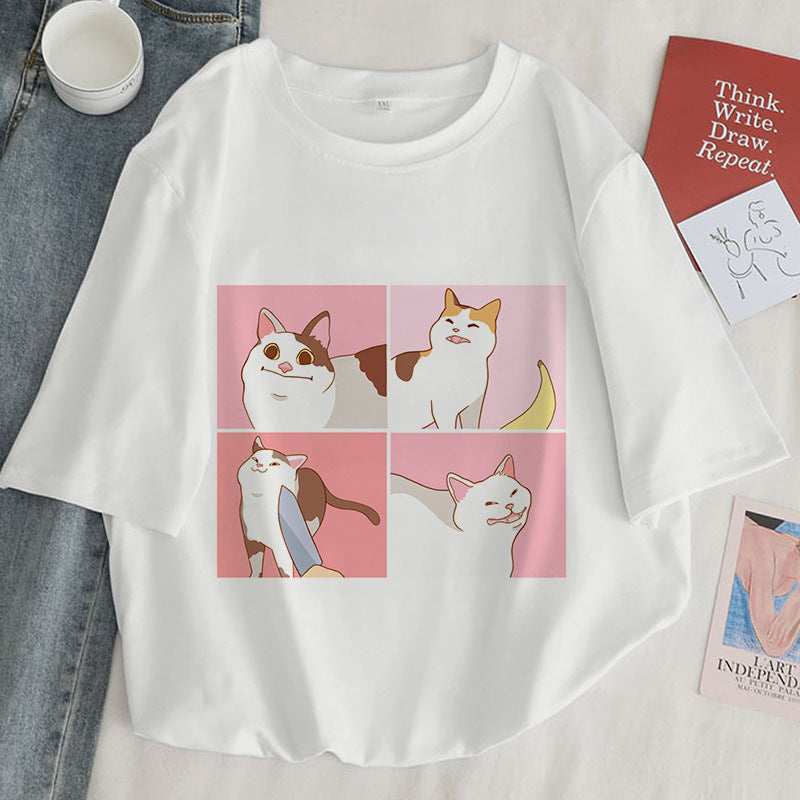 Cat Kawaii Cartoon Pattern T-shirt